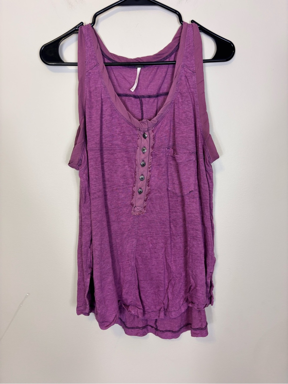 Free People Purple 100% Linen Henley Loose Flowy Tank Top XS